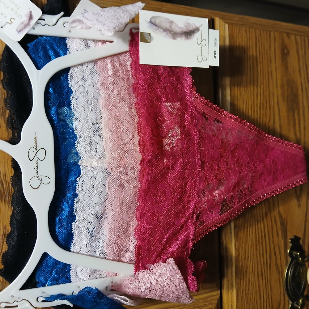 Jessica Simpson Women's Lace Thong Set - Pink, Blue, Black